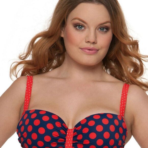 Curvy Kate Bikini Top 30FF Plain Sailing Navy Red Polka Dots Padded - Picture 7 of 8